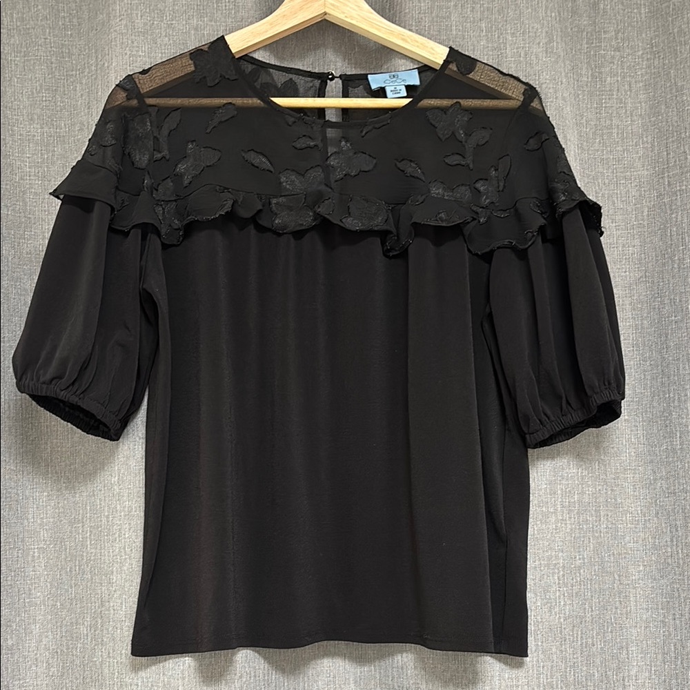CeCe Black Ruffled Blouse